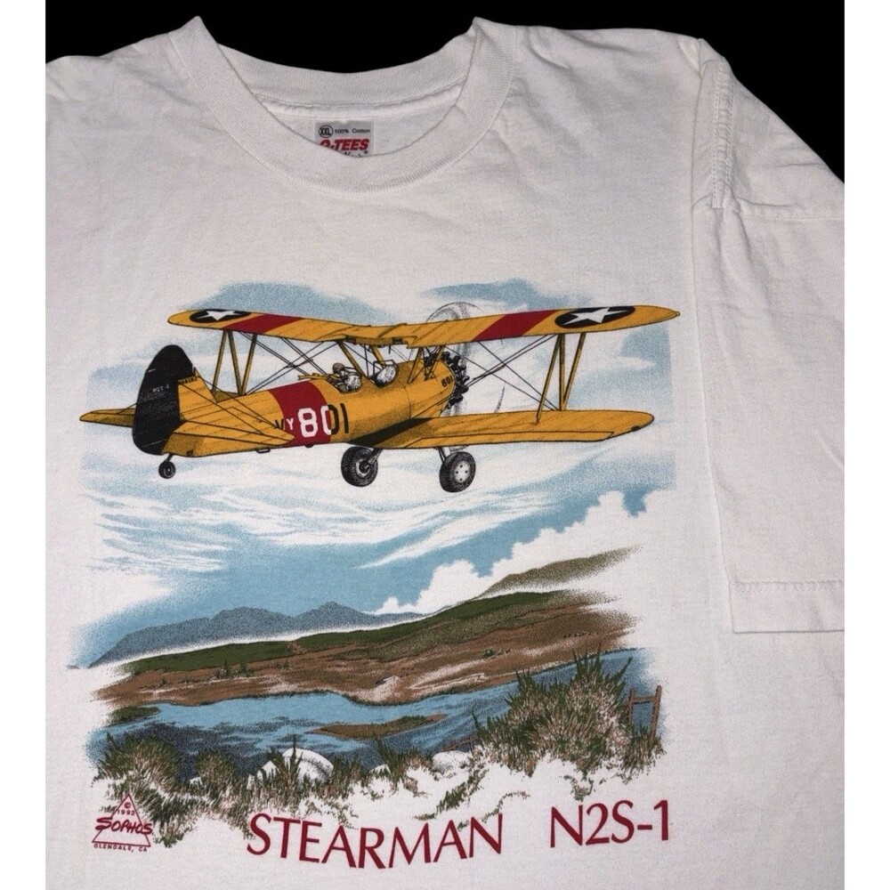 Stearman N2S-1 Kaydet Tee T-Shirt Mens XXL Airplane Graphic Tee USA Q-TEES CA